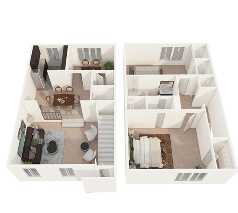 Floor plan for 2 beds, 2 baths, 1036 sqft